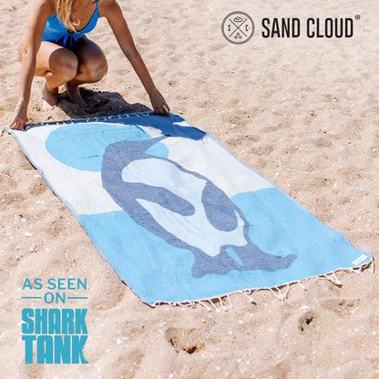 Sand Cloud Oversized Turkish Beach Towel (SoCal Dolphin) - 100% Certified Cotton Turkish Bath Towels - Sand Resistant & Quick Dry Large Beach Towel for Pool, Picnic & Travel - As Seen on Shark Tank