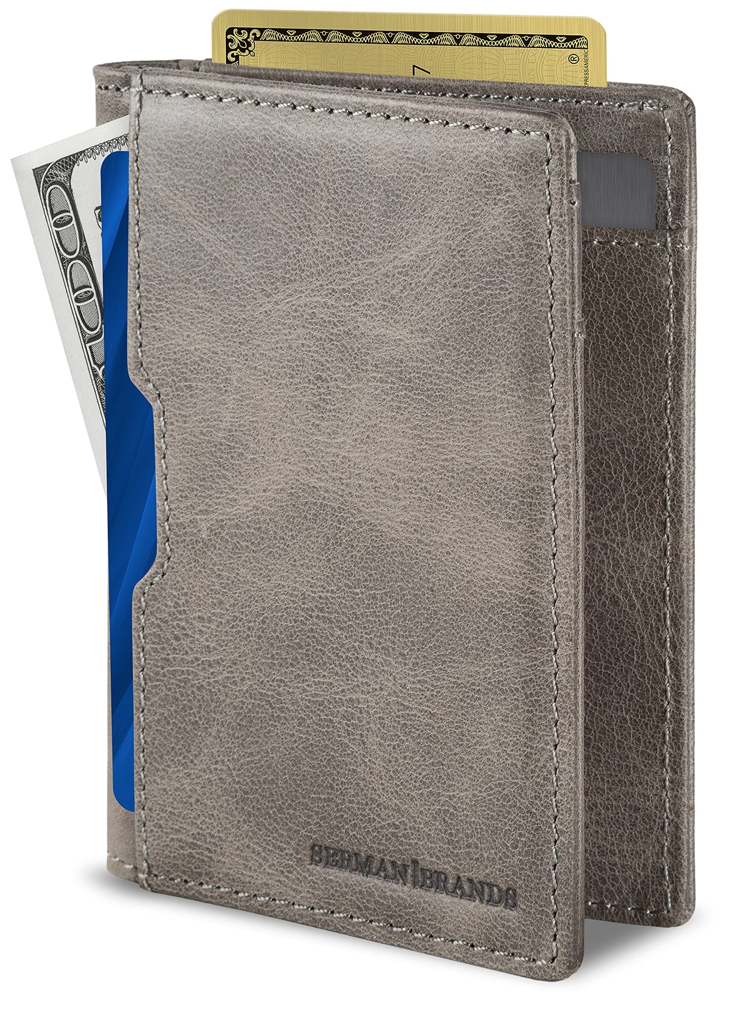SERMAN BRANDS Wallets for Men Slim Mens leather RFID Blocking Minimalist Card Front Pocket Bifold Travel Thin (Slate Gray 5.S)