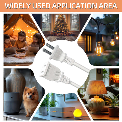 6FT Short Thin Extension Cord Indoor, White, 2 Prong, 5A 125V 625W (1Pack)