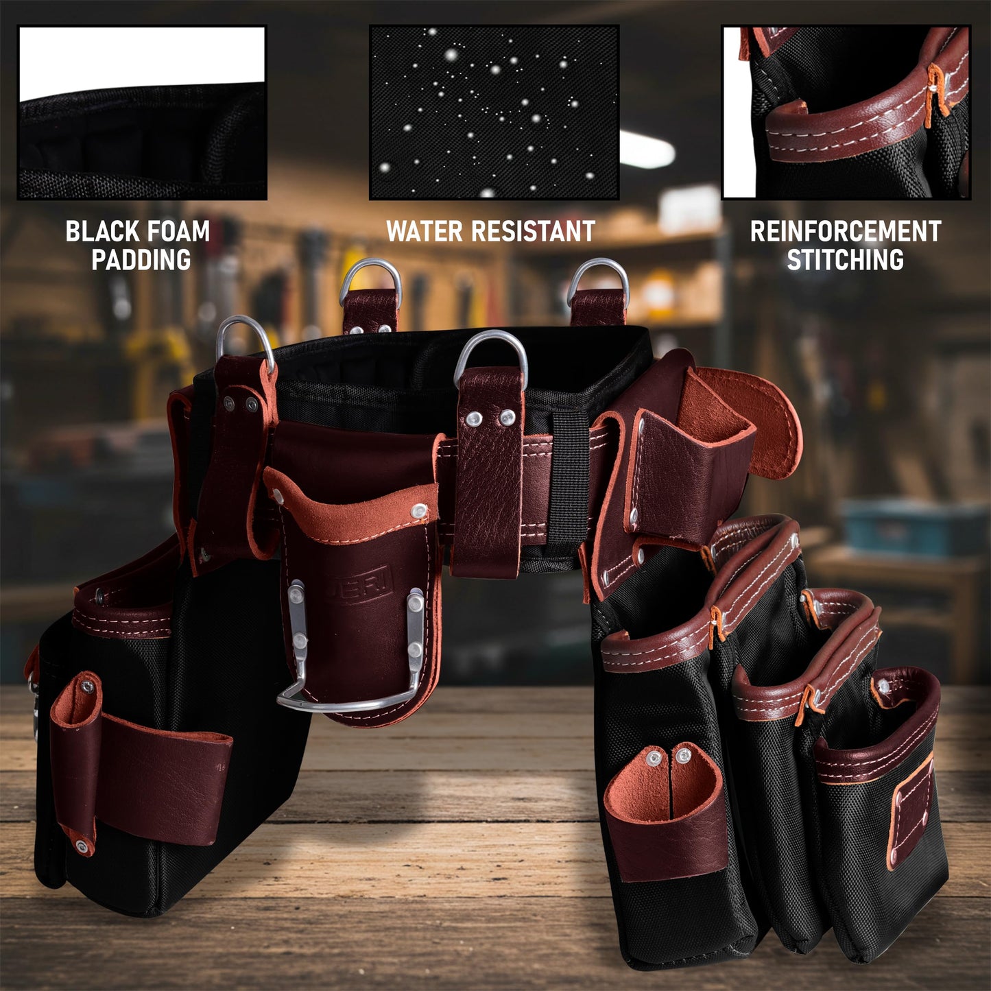 FUERI Professional Tool Belt With Bags Pouches for Men Nylon Leather Belts Carpenter Construction Electrician Framer Worker