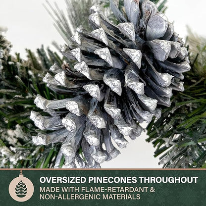 Fraser Hill Farm 6-Ft. Christmas Snow Flocked Garland with Pinecones Perfect for Door, Window, Wall, or Fireplace, Festive Holiday Decor