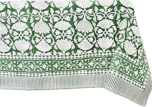 ATOSII Meadow Green100% Cotton Fall Tablecloth, Handblock Print Rectangle Table Cover for Kitchen Dining Linen I Parties, Weddings, Outdoors, Easter Table Cloth Decor 60 X 108 Inches I 8 Seater