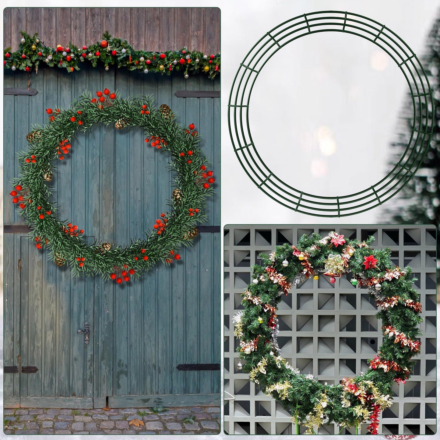 Aodaer 24 Pack 30 Inch Wire Wreath Frame Christmas Dark Green Wire Wreath Ring Round Metal DIY Floral Crafts Wreaths for Halloween New Year Holiday Valentines Day Decorations