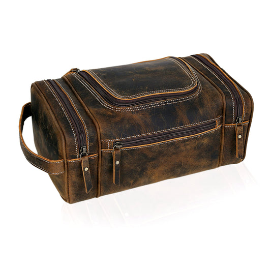 VC VINTAGE COUTURE Leather Toiletry Bag for Men - Extra Large Leather Men's Toiletry Bag for Traveling Hanging, Real Leather Dopp Kit for Men Shaving Bag for Travel