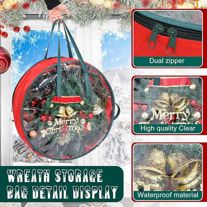 Shappy 2 Pcs Christmas Wreath Storage Bag Clear Wreath Box Wreath Storage Containers with Clear Window and Handle Christmas Garland Storage Containers for Xmas Holiday Seasonal Storage (30 Inch)