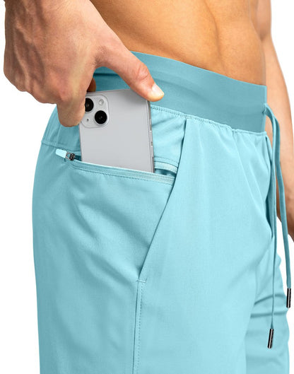 Soothfeel Men's Running Shorts with Zipper Pockets 7 Inch Lightweight Quick Dry Gym Athletic Workout Shorts for Men (Light Blue, XL)