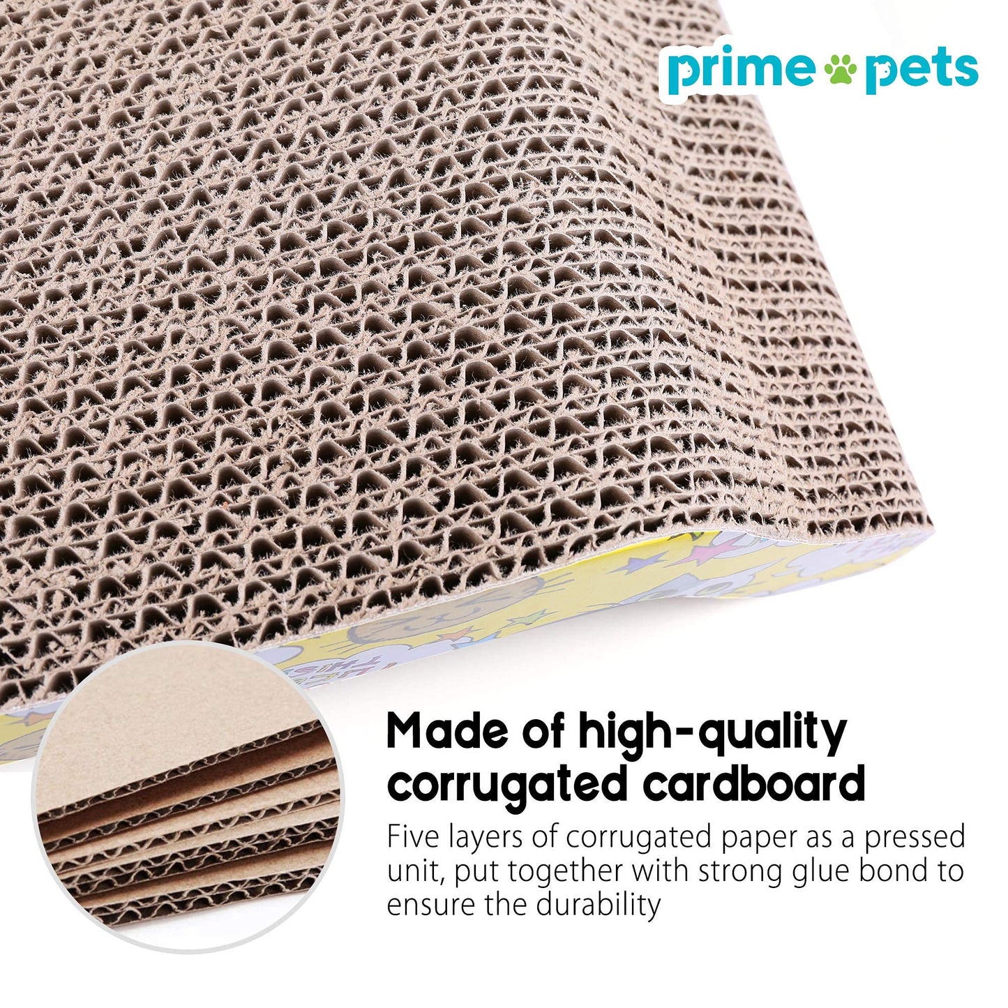 PrimePets Cat Scratching Board, 2 Pack Cat Scratcher Cardboard, Cat Scratch Pad for Indoor Cats, Cat Scratcher Couch Lounge Sofa Bed, Reversible Corrugated, Catnip Included