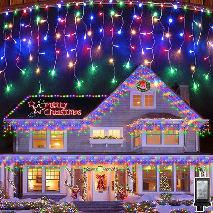 82FT 810 LED Outdoor Christmas Lights - 180 Ice Drops, 12 Modes with Timer Memory Dimmable, Waterproof Hanging Ice String Light for Holiday Wedding Garden Fence House Tree Outside Decor (Multicolor)