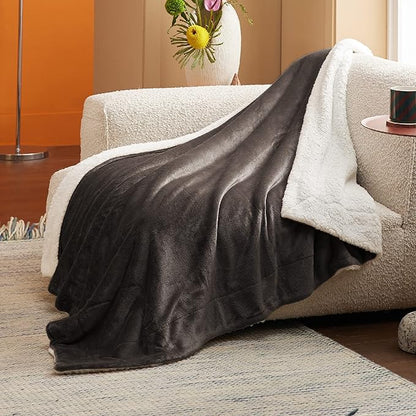 Bedsure GentleSoft Sherpa Fleece Throw Blanket for Couch - Thick and Warm Throw for Men, Soft Fuzzy Plush Blanket for Winter, Brown, 50x60 Inches