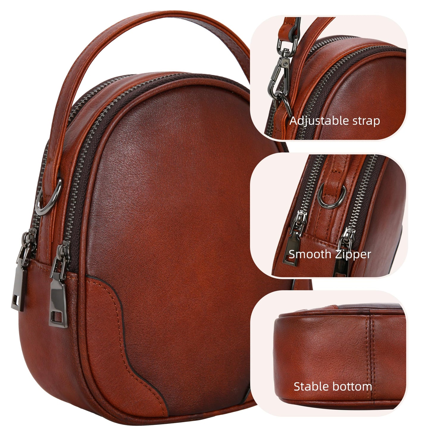 Iswee Small Leather Crossbody Bag for Women, Genuine Leather Mini Purse with Adjustable Strap, Women's Shoulder Bag for Travel and Daily Use, Ladies Purse Satchel (Brown)