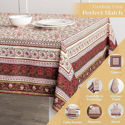 Maison d' Hermine Table Cloth Rectangle Table 100% Cotton 70 x 140 Inches Fall Tablecloth Reusable Everyday Use for Thanksgiving Christmas Decorations Dining Farmhouse Party (Reveillon Au Jardin)