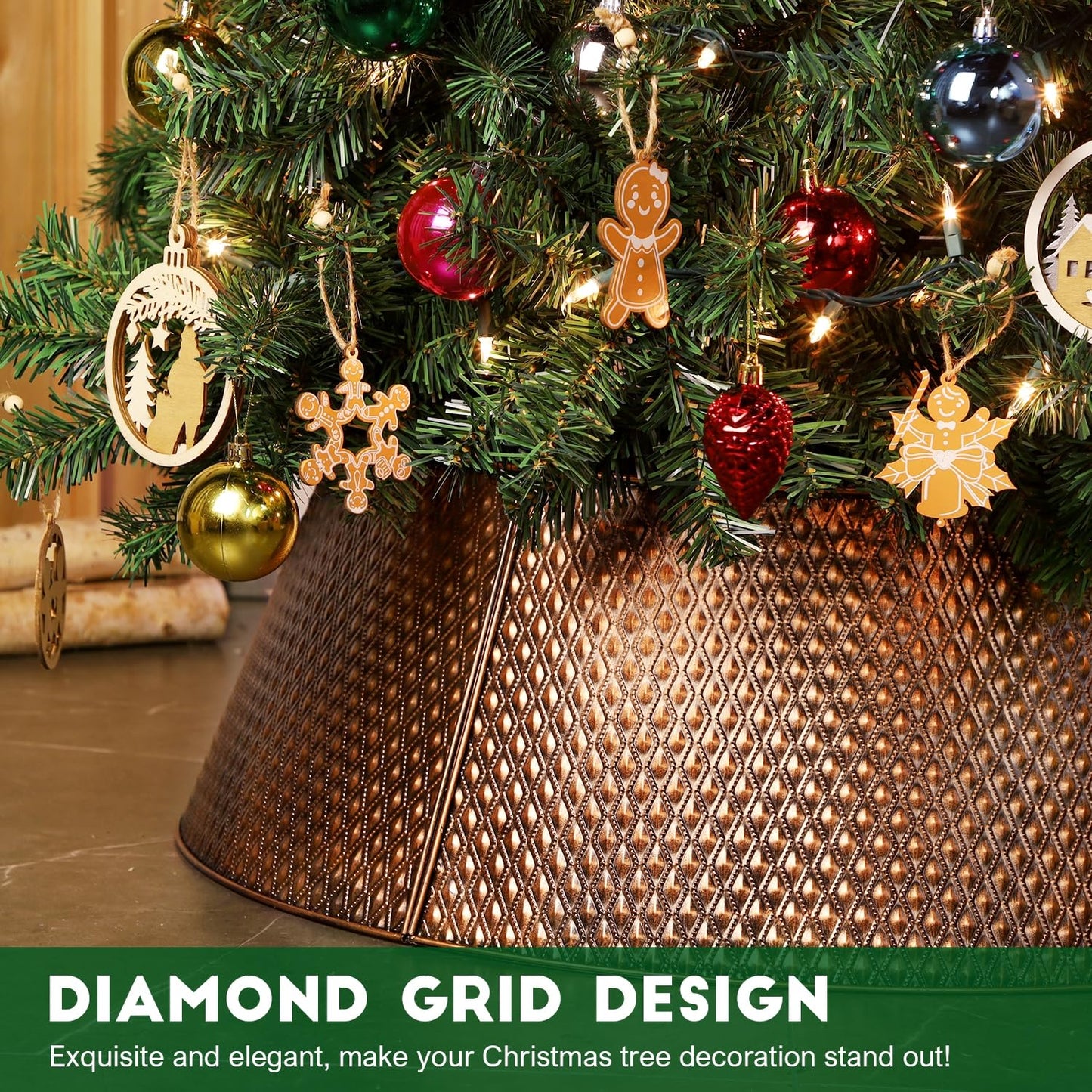 FORUP Metal Christmas Tree Collar, 20.8"/27.5" Inner Diameter Ring, Base Cover for Trees Up to 7.5Ft, Skirt Base Stand Protection from Pets (Bronze)