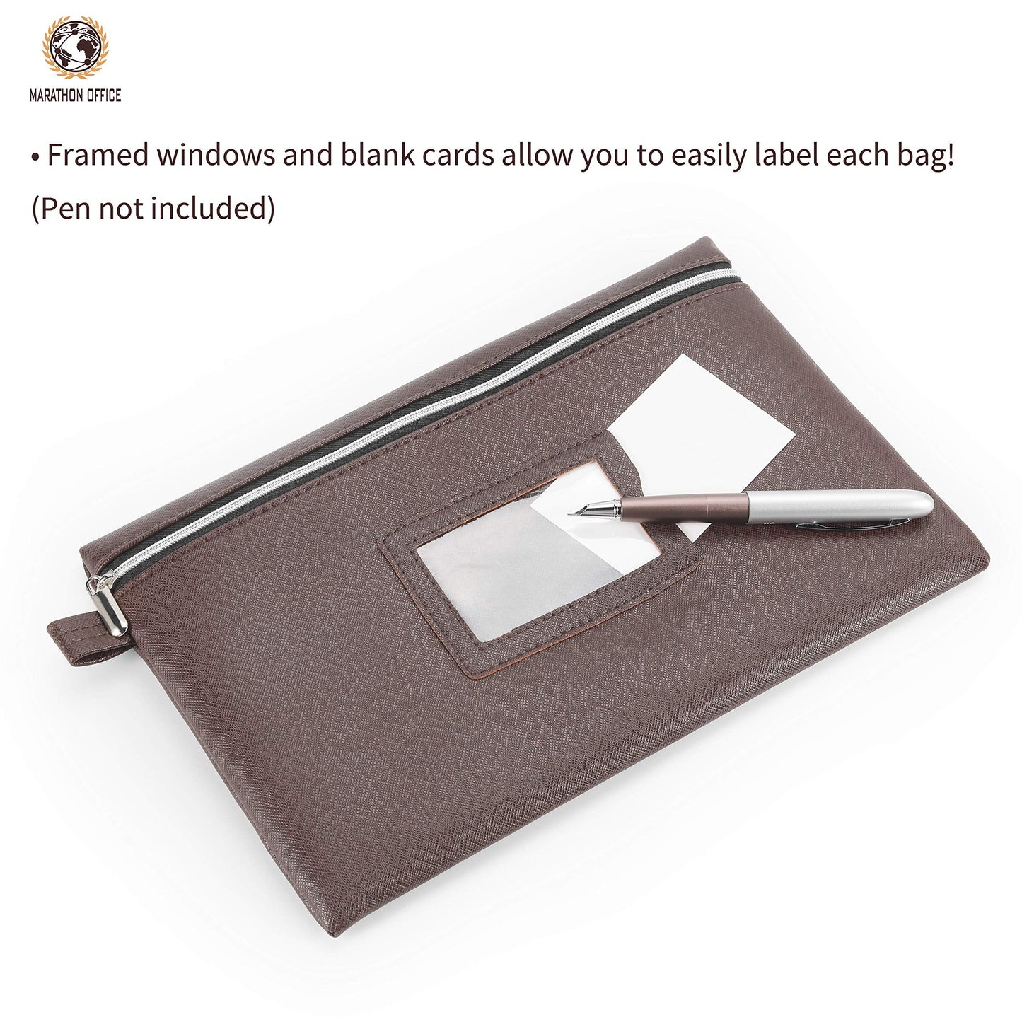 Premium 7-Piece Bank Bag Set - Heavy-Duty Zippered Faux Leather Cash Bag, Deposit Bag, or Tool Pouch - Water Resistant, 7 Earthy Colors - Bank Deposit Bag, Pencil Pouch, Coin Bag, Zipper Pouch