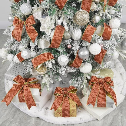 MEEDEE Copper Velvet with Gold Back Double Sided Christmas Wired Ribbon 2-1/2 inch 25 Yards Fall Velvet Ribbon for Christmas Tree, Wreaths, Crafts Bow, Garlands, Gift Wrapping, Seasonal Decorations