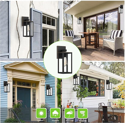 GRUENLICH Waterproof Large Outdoor Wall Lanterns, Modern Porch Sconces with Clear Glass Shade, E26 Socket Max 60W, IP65, Metal Frame, for Patio, Front Door, Entryway, Oil Rubbed Bronze Finish, 2-Pack