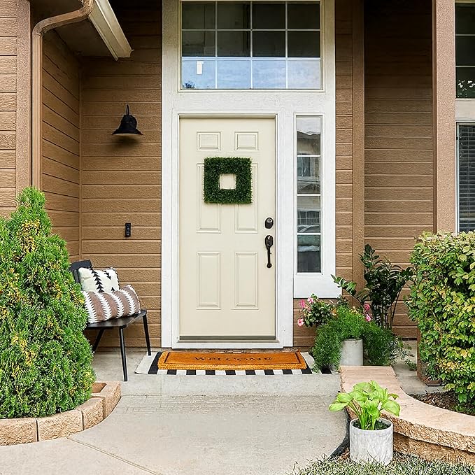 Pure Garden Boxwood Wreath - 16.5-Inch Square UV Resistant Artificial Spring, Summer, Fall or Winter Wreath - Outdoor/Indoor Wreaths for Front Door