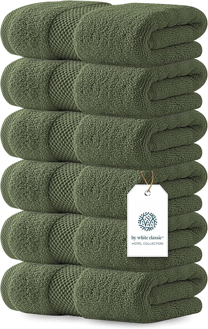 White Classic Luxury Forest Green Hand Towels