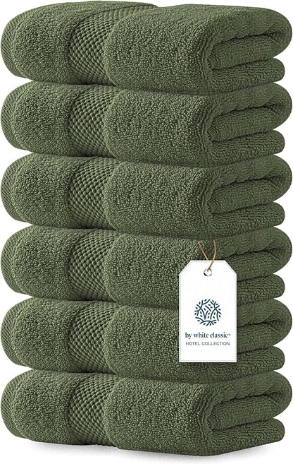 White Classic Luxury Forest Green Hand Towels