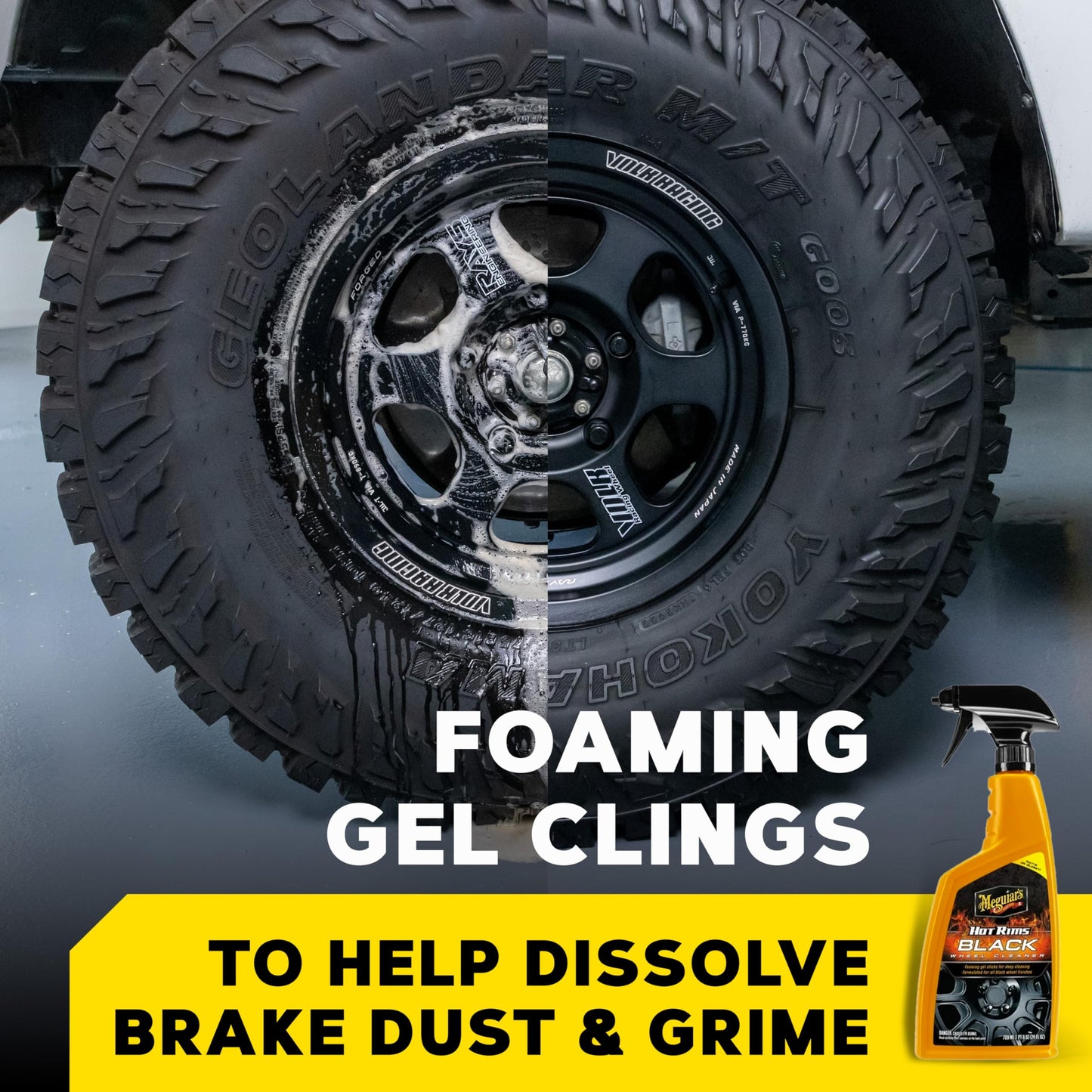 Meguiar's Hot Rims Black Wheel Cleaner, Deep Foaming Gel Specially Formulated to Effectively Clean Matte, Gloss, Satin, and Chrome Black Wheels, 24 Oz Spray Bottle