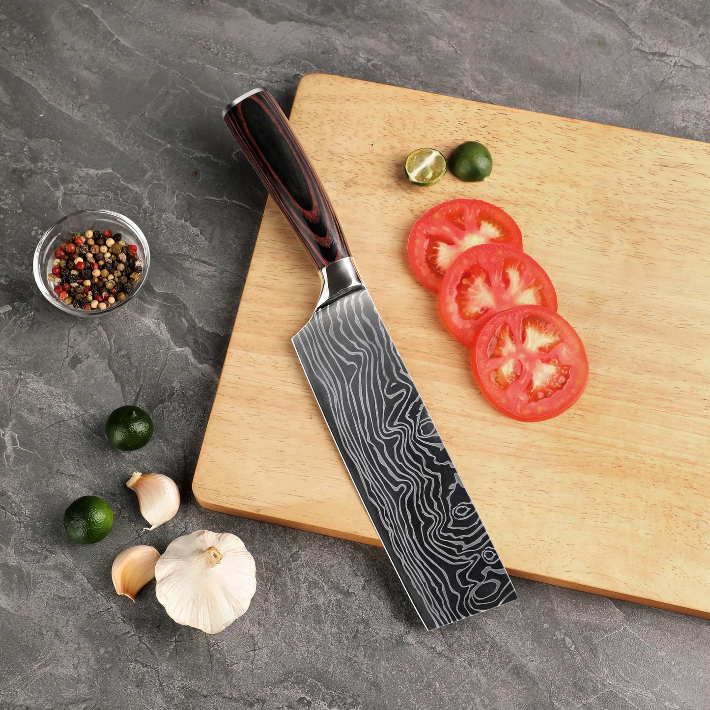 Seido Knives Master 7 Inch Nakiri Knife – High Carbon Stainless Steel Damascus Pattern Blade Full-Tang Balance Ergonomic Pakkawood Handle
