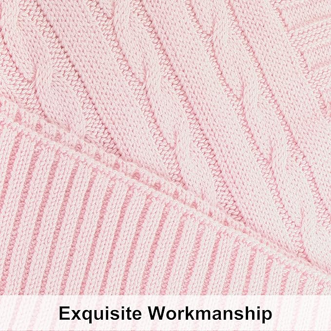 NTBAY 100% Pure Cotton Oversize (60x80) Cable Knit Throw Blanket, Super Soft Warm Knitted Throw Blanket for Bed, Sofa, Chair, Couch - Extra Cozy, Machine Washable, Comfortable Home Decor, Baby Pink