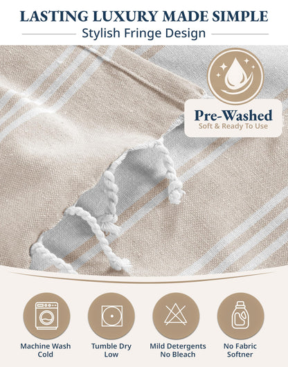 LANE LINEN Oversized Beach Towels, 2 Pack Turkish Towel Set for Adults, Lightweight, Quick Dry, Absorbent & Sand Proof, 39"x71" Pool Towels – Beige