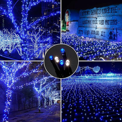 164ft 500 LED Blue White Christmas Lights Outdoor,8 Modes String Light Indoor Bedroom,Clear Wire Twinkle Lights Plug in for Christmas Outside Tree Yard Wedding Decorations(164FT,Blue&White)