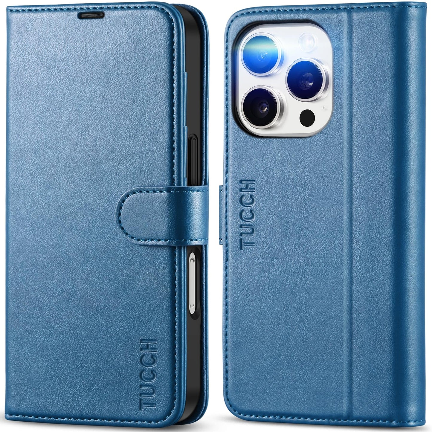 TUCCH Wallet Case for iPhone 16 Pro, Magnetic PU Leather Stand Flip Cover with 4 Card Slots [TPU Shockproof Interior Case] [RFID Blocking] Folio Compatible with iPhone 16 Pro 5G, Light Blue