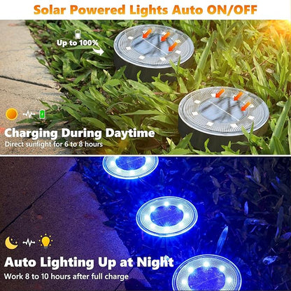 Joomer Solar Ground Lights, 16 Pack 8 LED Solar Lights Outdoor IP68 Waterproof Disc Light In-Ground Landscape Lighting Outdoor for Patio Pathway Lawn Yard Driveway Walkway (Blue)