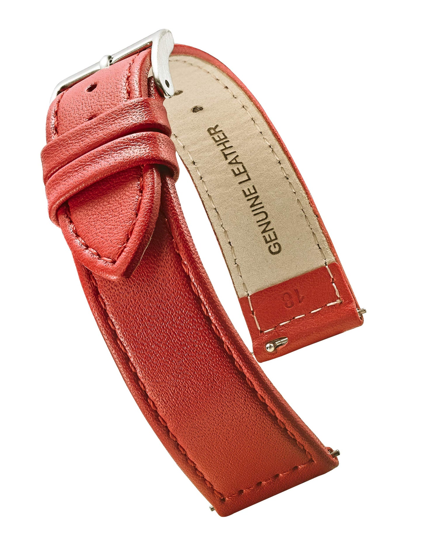 STUNNING SELECTION ALPINE flat Stitched Genuine Leather Watch strap with Quick Release Spring Bars - Red - 12 mm