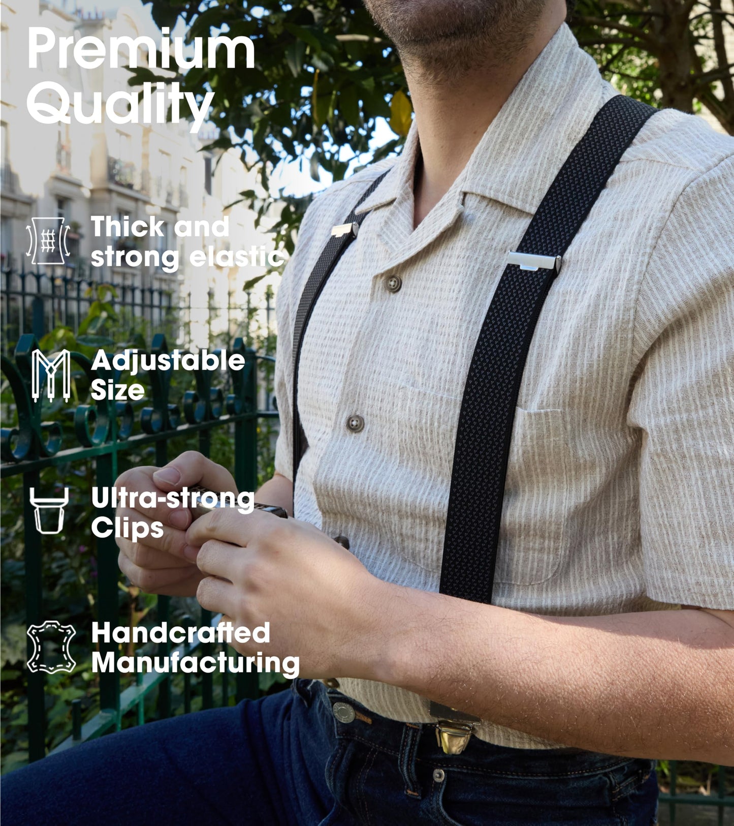 PIERROT Wide Premium Men's Suspenders - One Size Fits All, Adjustable - Reinforced Elastic and Leather Finishes