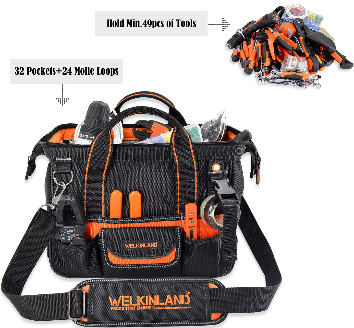 WELKINLAND 13-Inch Small Tool Carrier, Electrician's Organizer, HVAC Tech's Bag, Men's Drill Bag