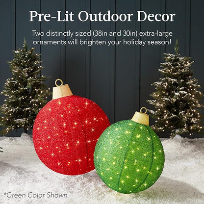 Best Choice Products 2pc Lighted Pop-Up Outdoor Christmas Ornament Set, Holiday Ball Decoration w/ 180 LED Lights, 8 Light Functions - Red/Gold