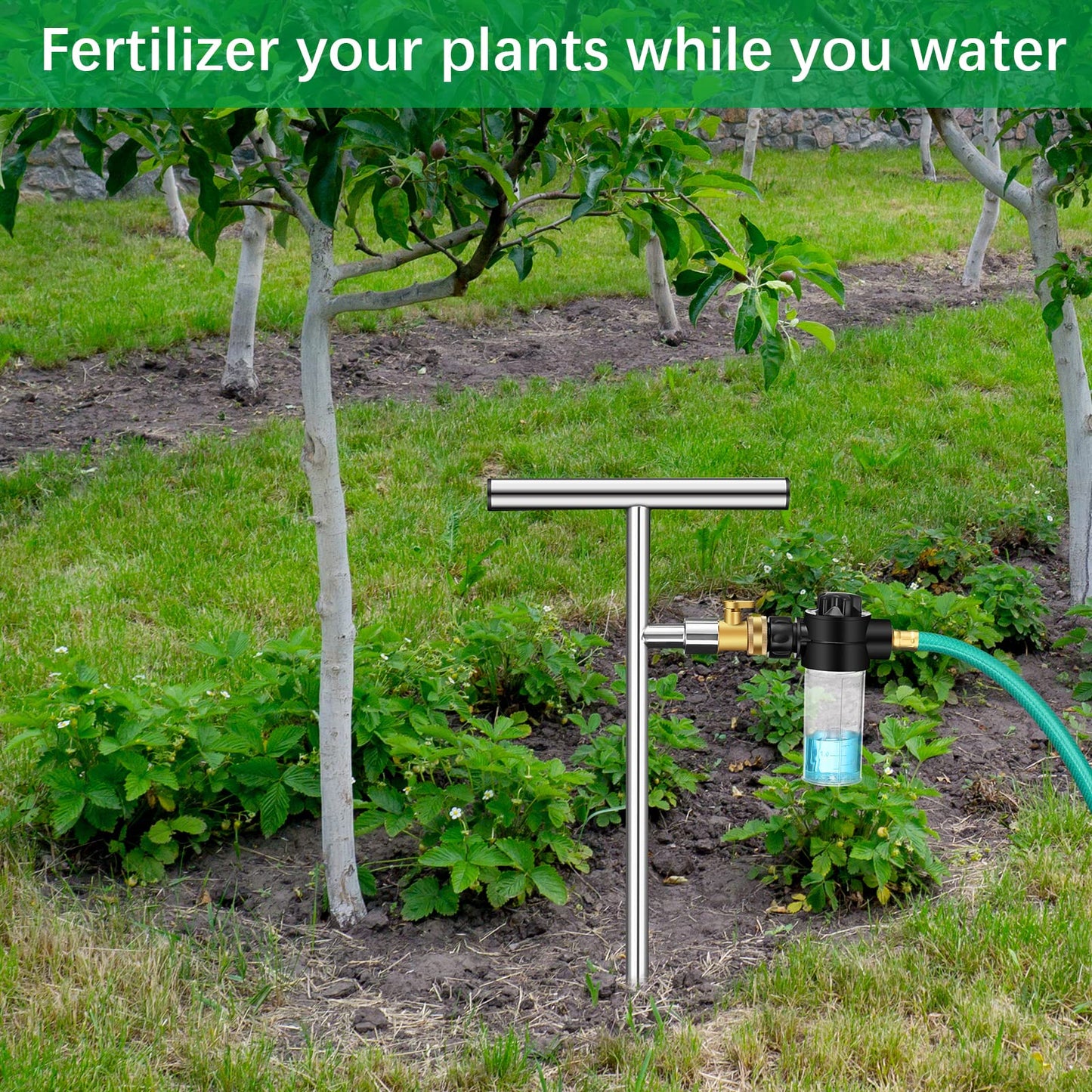 Root Feeder Deep Root Watering Tool with Fertilizer Dispenser Tree Watering Spike Watering Wand Irrigation System,for Plants Trees Bushes Shrubs Made of Stainless Steel with Shut Off Valve T Handle