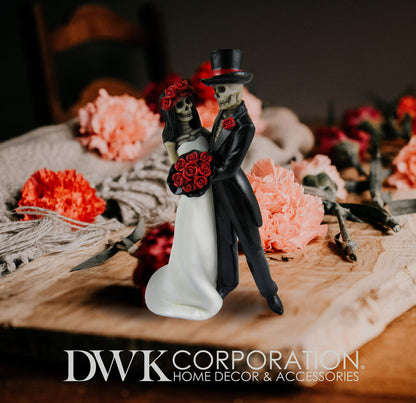 DWK - Amor Por Vida - Collectible Hand-Painted Day of The Dead Dancing Skeleton Couple Halloween Gothic Lovers Romantic Bride & Groom Figurine Wedding Statuette, 6.5-inch