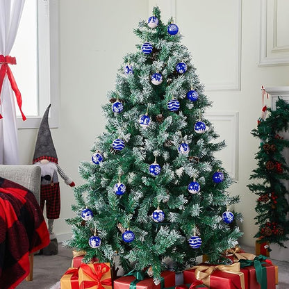 Joiedomi 24 Pcs Christmas Ball Ornaments, Blue & White 2.3” Deluxe Delicate Painting & Glittering Shatterproof Christmas Tree Ornaments for Wreath Garland Holiday Indoor Party