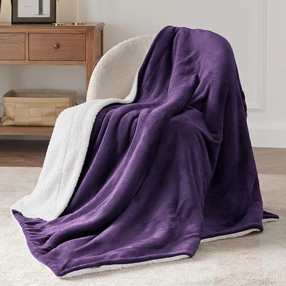 Bedsure GentleSoft Sherpa Fleece Throw Blanket Twin Size for Couch - Thick and Warm Throw for Women, Soft Fuzzy Plush Twin Blanket for Winter, Purple, 60x80 Inches