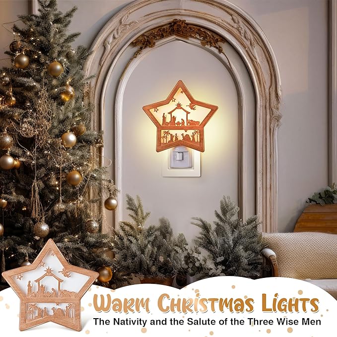 Christmas Jesus Nativity Scene Night Light Plug in, Christmas Jesus Born 120V C7 LED Wall Plugin Nightlights, Christmas Nativity Star Night Light Decor for Bedroom Bathroom Kitchen Hallway