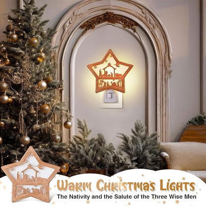Christmas Jesus Nativity Scene Night Light Plug in, Christmas Jesus Born 120V C7 LED Wall Plugin Nightlights, Christmas Nativity Star Night Light Decor for Bedroom Bathroom Kitchen Hallway