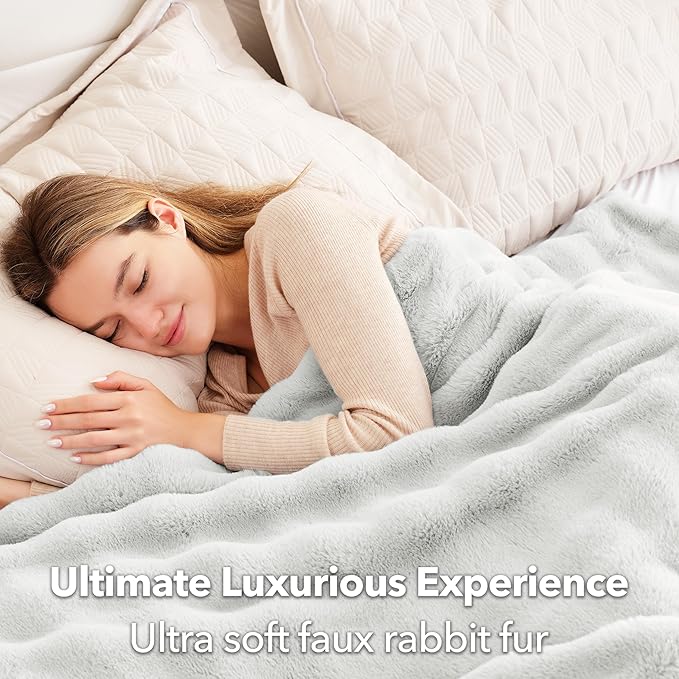 Touchat Luxury Faux Rabbit Fur Throw Blanket Twin Size for Couch,Super Heavy Warm Cozy Blanket for Sofa Bedroom Living Room,Ultra Soft Fluffy Reversible Plush Blanket for Home Decor Gifts,Grey