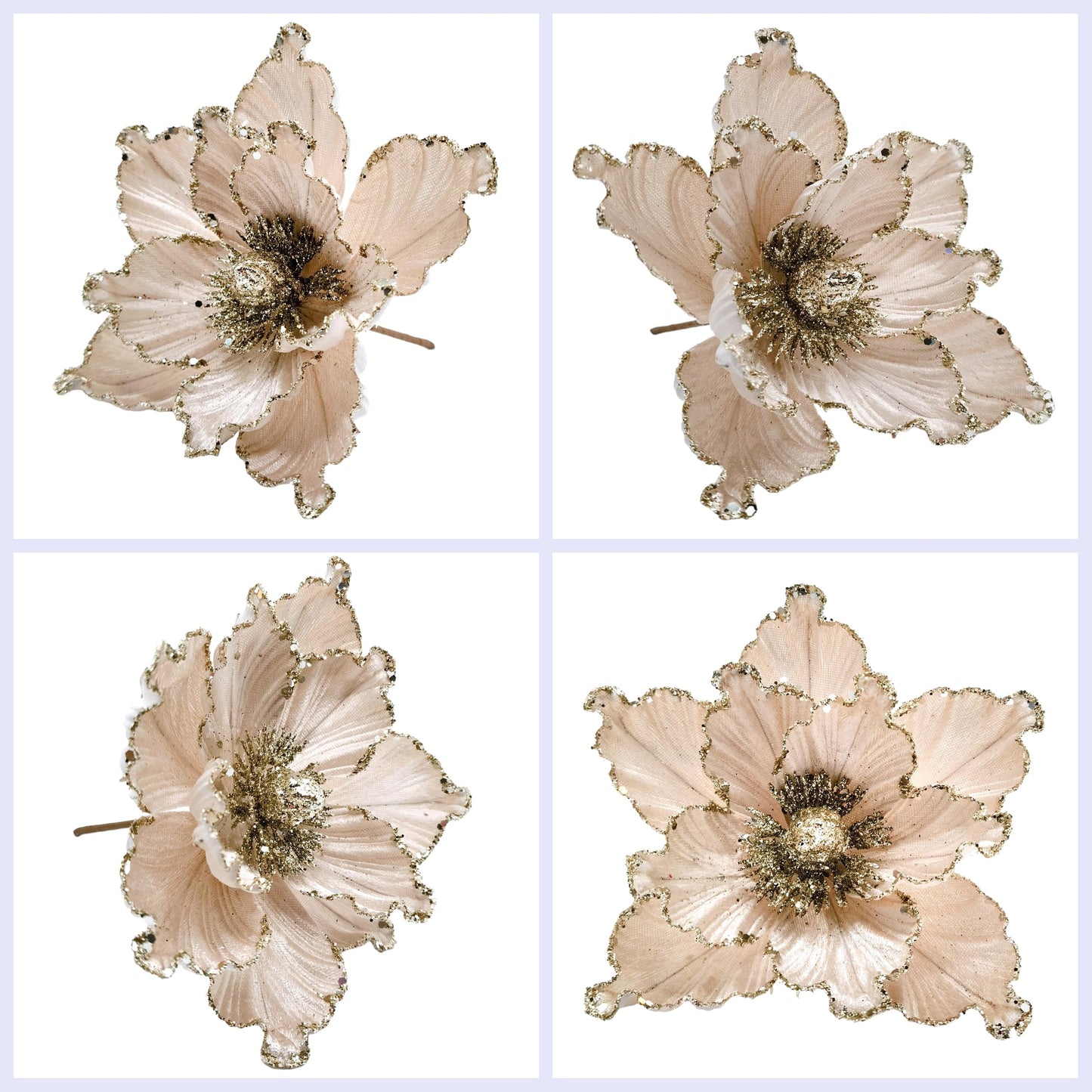 M2cbridge Artificial Christmas Magnolia Flowers Red Velvet Poinsettia Floral Picks for Christmas Wreath Tree Ornaments (4pcs Champagne Magnolia)