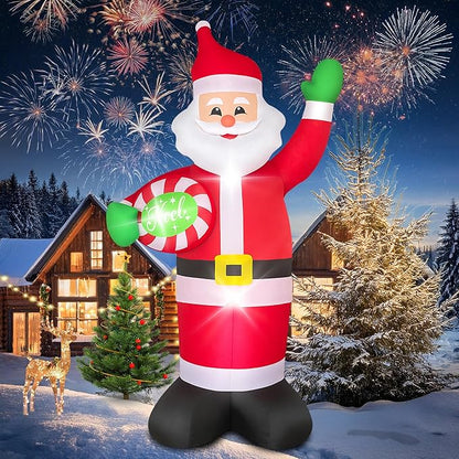7 FT Christmas Inflatables Santa Claus Outdoor Decorations Blow Up Yard Santa Claus Holding a Plate with Built-in LEDs for Holiday Party Xmas Yard Garden Lawn Decor