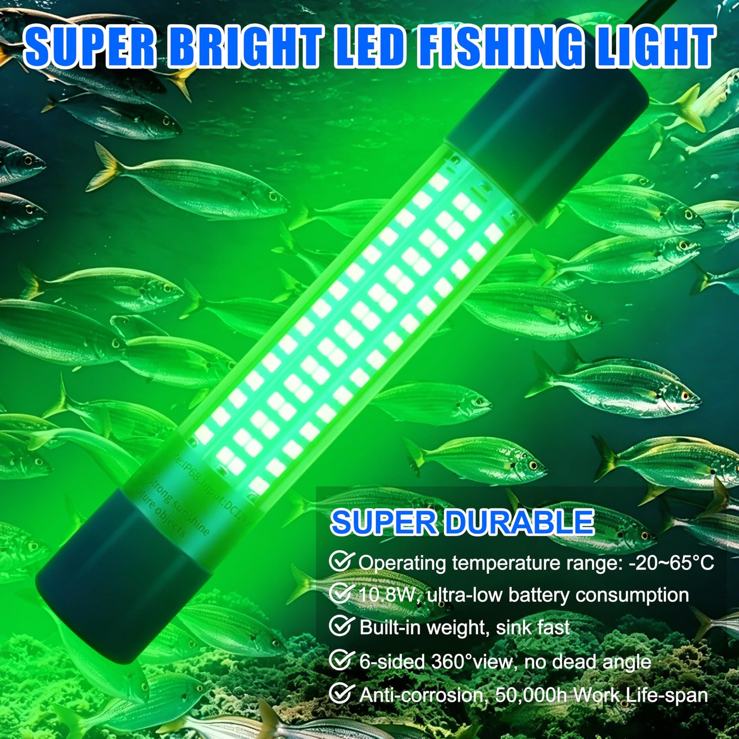 Underwater Fishing Light 1600 Lumens 10.8W 12/24V Submersible Fishing Bait Finder 180 LED Deep Drop Night Fishing Light with 20 FT Cord for Shrimp Squid Fish Crowds