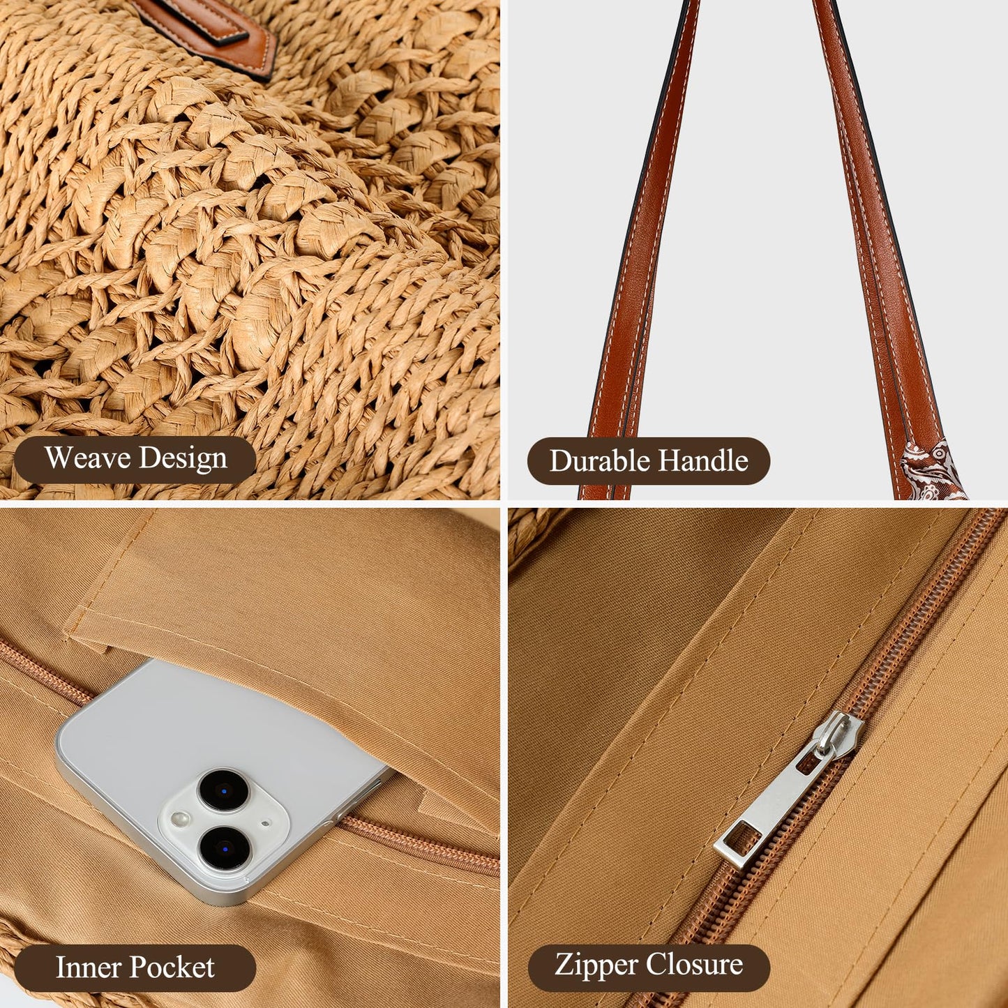 Trifabricy Beach Bags for Women - Large Straw Beach Bag, Woven Beach Tote Bag Shoulder Handbags, Straw Tote Bag for Summer Vacation