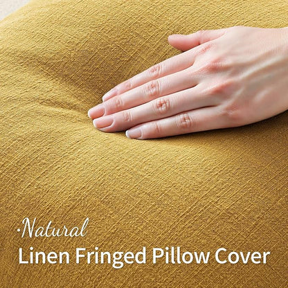 MIULEE Decorative Lumbar Throw Pillow Covers Neutral Linen Fringe Throw Pillows Set of 2 Mustard Yellow Boho Farmhouse Cushion Covers for Couch Sofa Bed Living Room Spring Home Decor 12x20 Inch