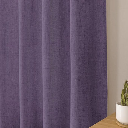 Tollpiz Linen Tier Curtain Rod Pocket Semi Sheer Half Kitchen Curtains Burlap Light Filtering Thick Linen Drape for Bathroom, 30 x 36 inches Long, Royal Purple, Set of 2 Panels