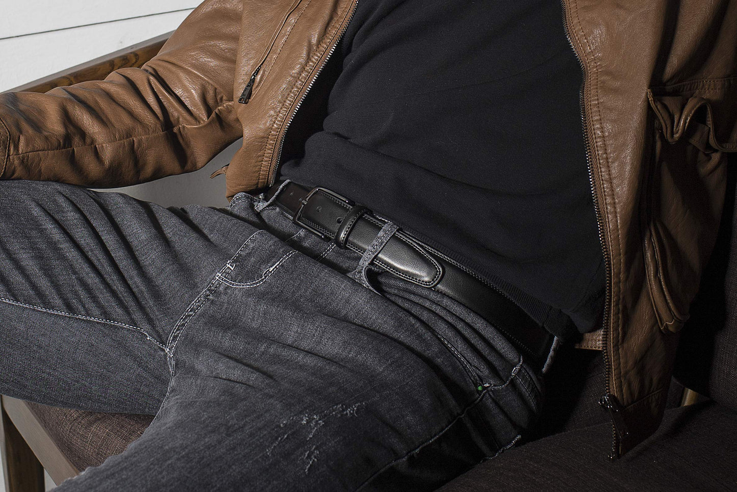 MILORDE Men's Belt, Fashion & Classic Designs for Work Business and Casual (Size 40 (Waist 38), Whole Black)