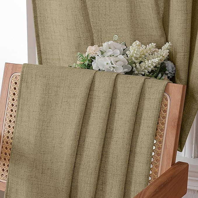 Tollpiz Linen Curtain Bedroom Rod Pocket Semi Sheer Curtains Burlap Light Filtering Thick Linen Drape for Living Room, 38 x 84 inches Long, Taupe, Set of 2 Panels