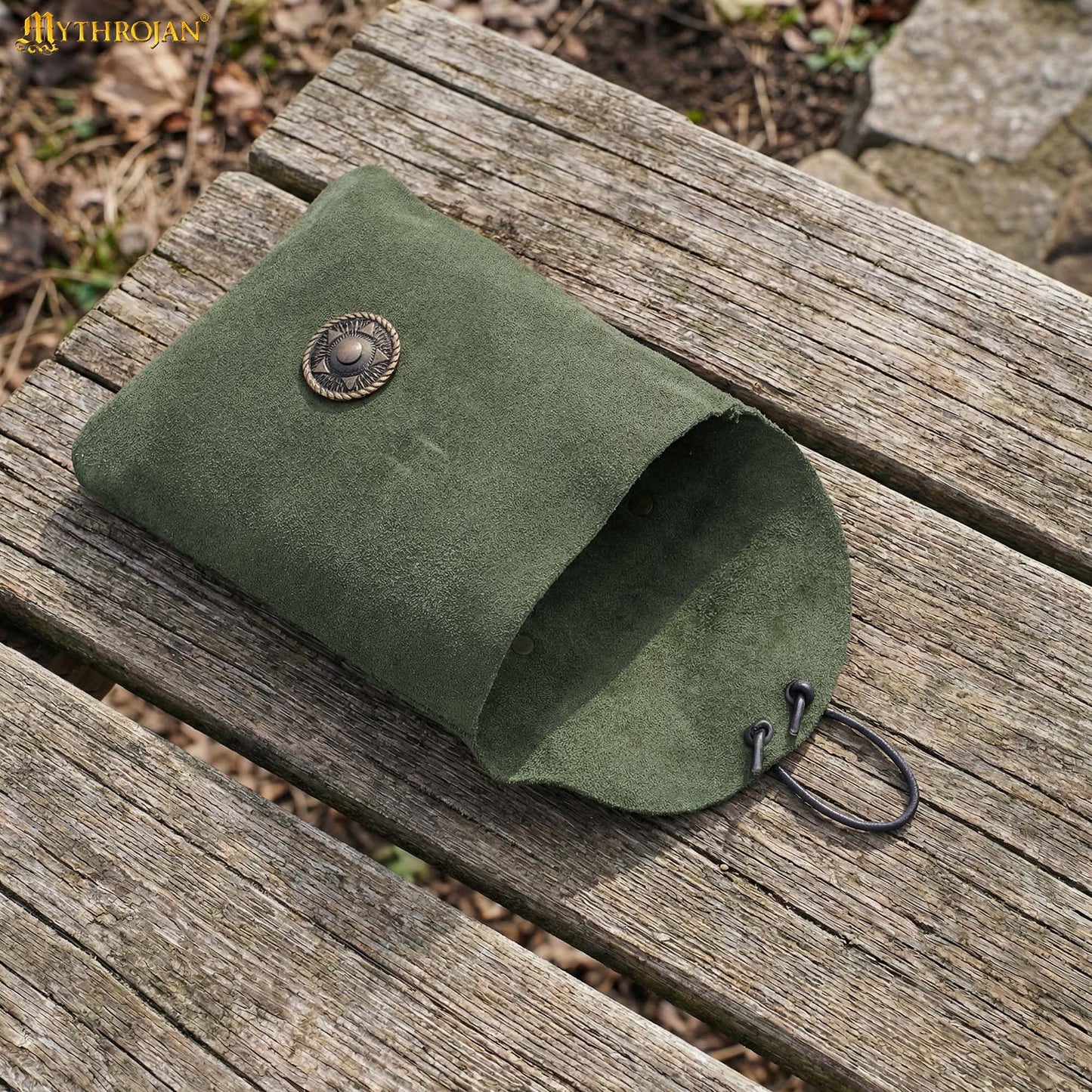 Mythrojan Medieval Renaissance Suede Jewelry Belt Pouch LARP Costume Waist Bag - Dark Green