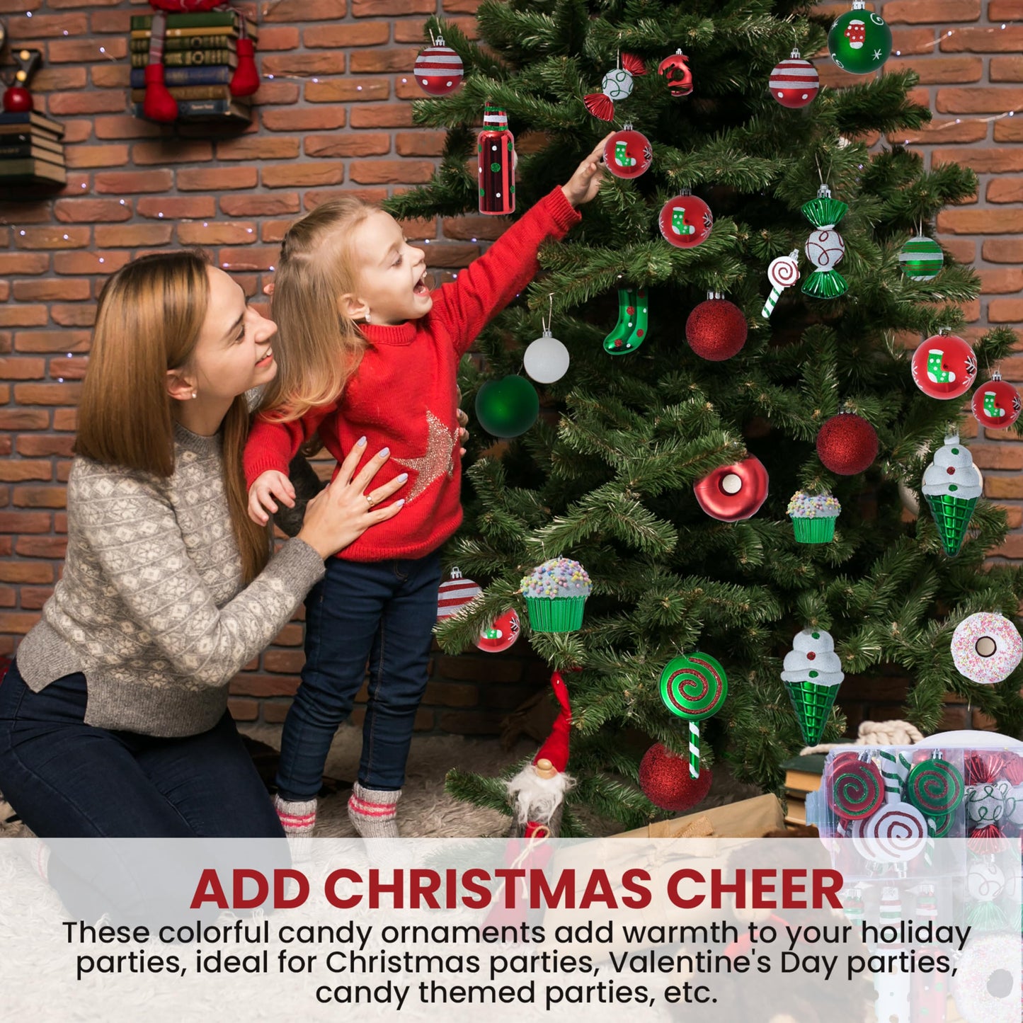 R N' D Toys Candycane Ornament Set – Christmas Candy Cane Shatterproof Balls and Hanging Ornaments for Indoor & Outdoor Christmas Xmas Tree, Holiday Party, Home Décor -82 Piece Set (Red Green & White)